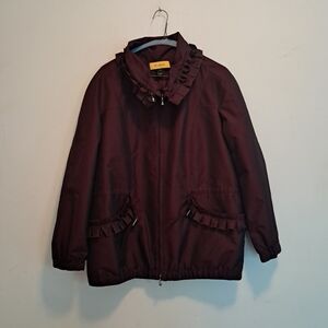 St. John Jacket Women's Small S Dark Red Rain Ruffle Designer Minimalist Modest